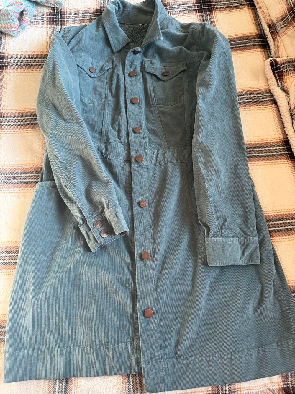 Faherty Teal Button-Front Midi Dress